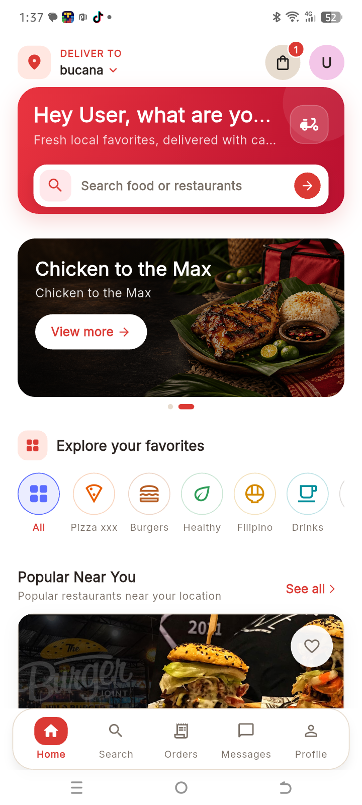 PahatudFood mobile app home screen